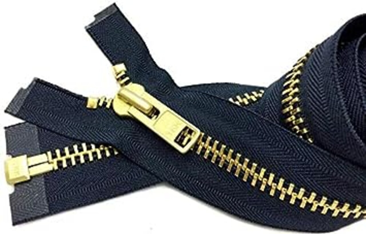 Zipperstop Wholesale YKK- Extra Heavy Duty Jacket Zipper YKK #10 Brass- Metal Teeth Separating -Chaps Zippers for Crafter's Special Color Navy #560 Made in USA -Custom Length (20 inches)
